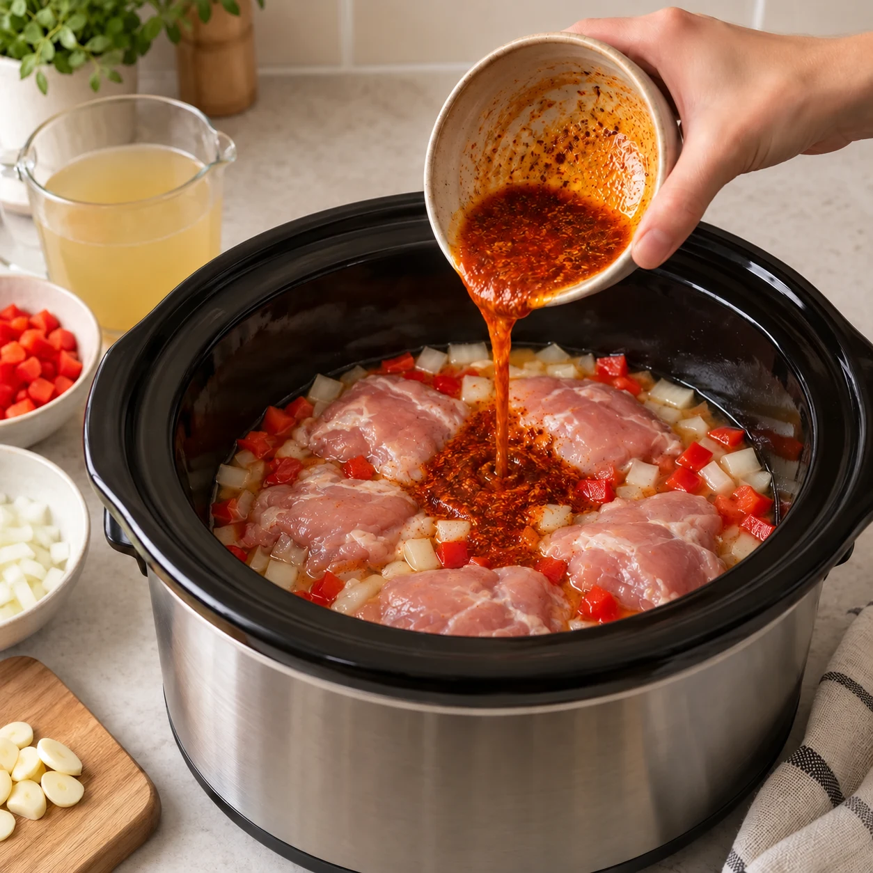 Заложите продукты в мультиварку