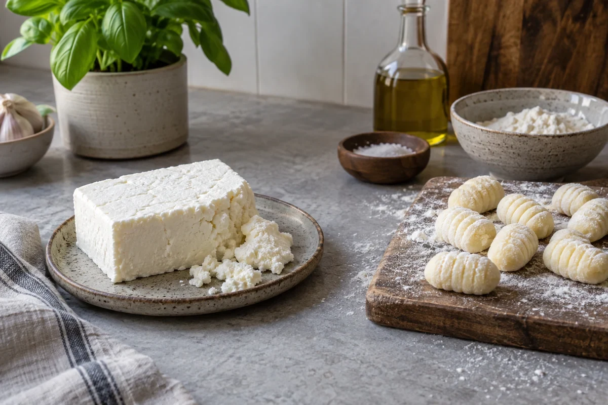 Панир, картофель и светлые сырные ньокки на столе