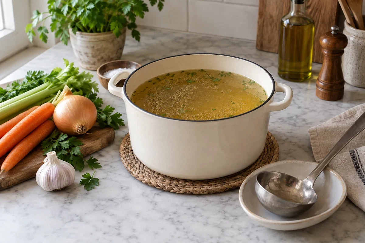 Ароматный бульон с овощами для супа с ньокки