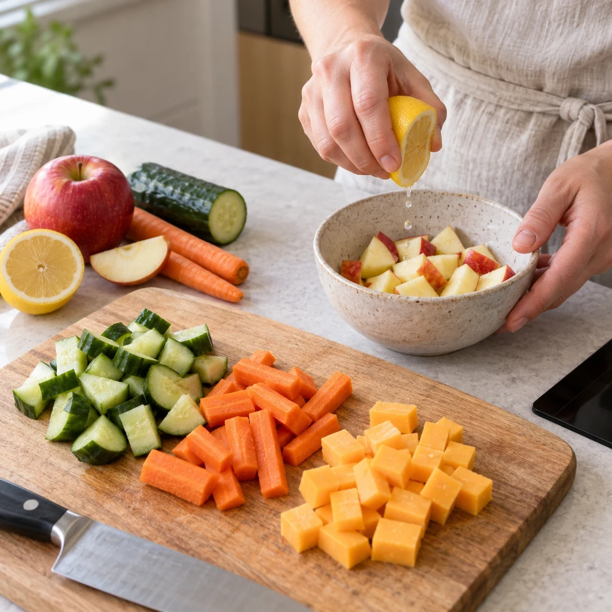 Нарежьте продукты для ланчбокса