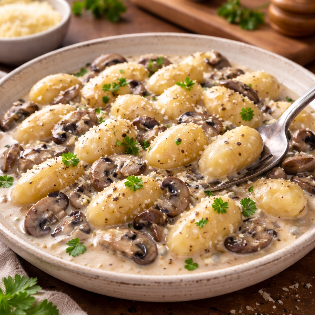 Картофельные ньокки в сливочно-грибном соусе