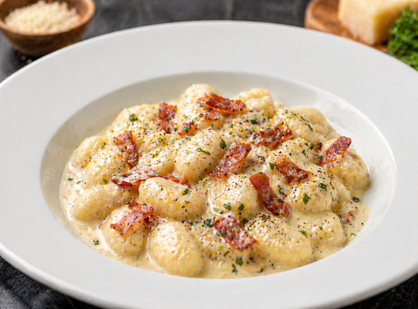 Картофельные ньокки с беконом и сливками