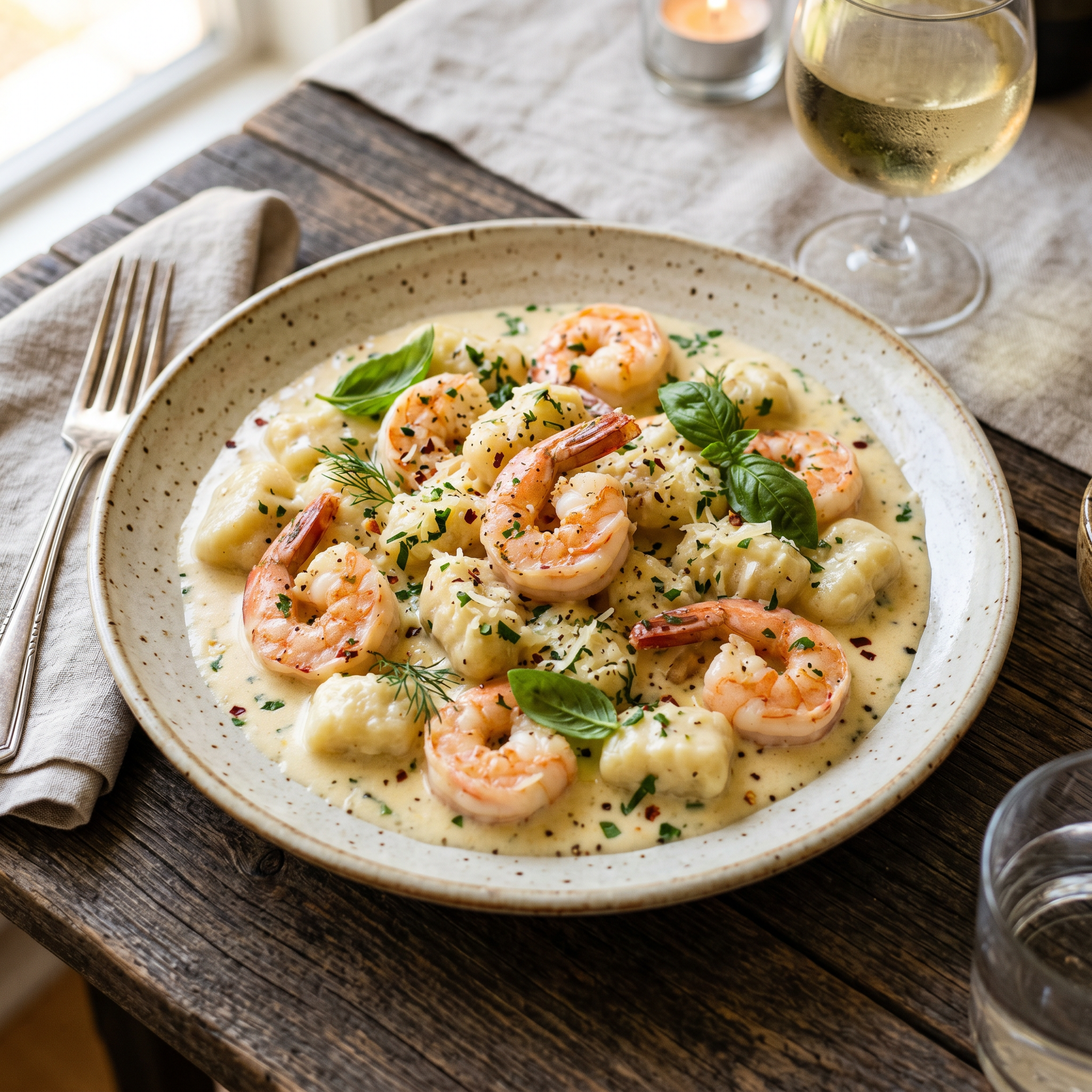 Ньокки из рикотты с креветками